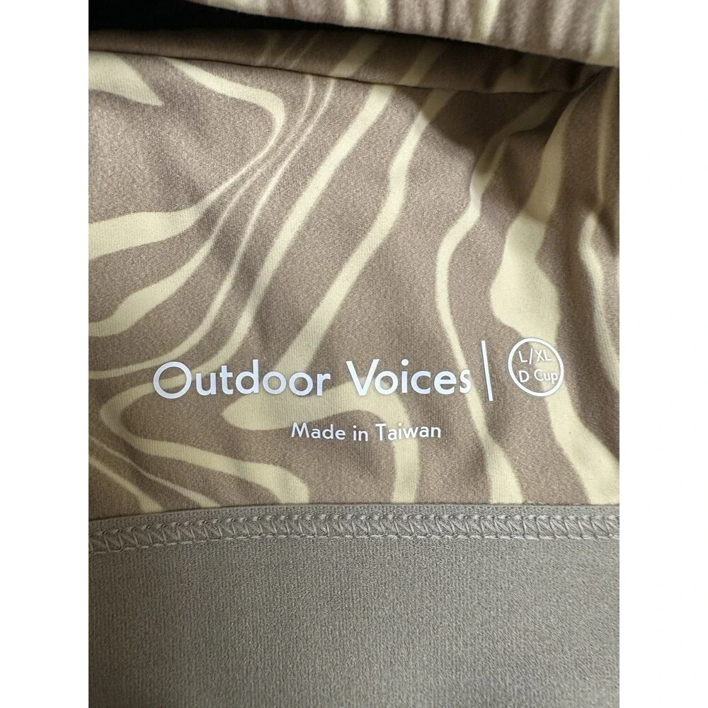 Outdoor Voices Women's L/XL D Cup Pampas Swirl Bra Beige Logo Straps